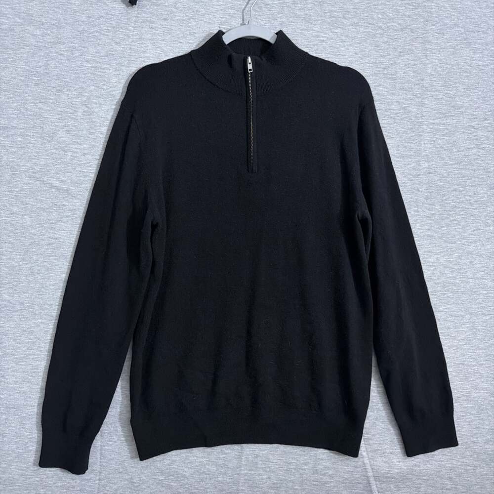 NWT Quince Men's Medium Black 100% Mongolian Cashmere Quarter Zip Sweater